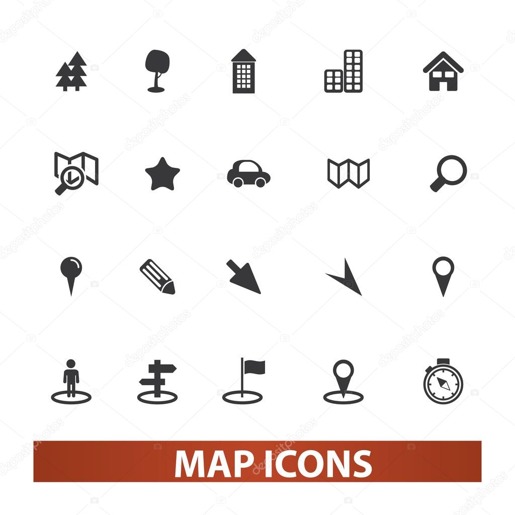 Map & navigation icons set, vector