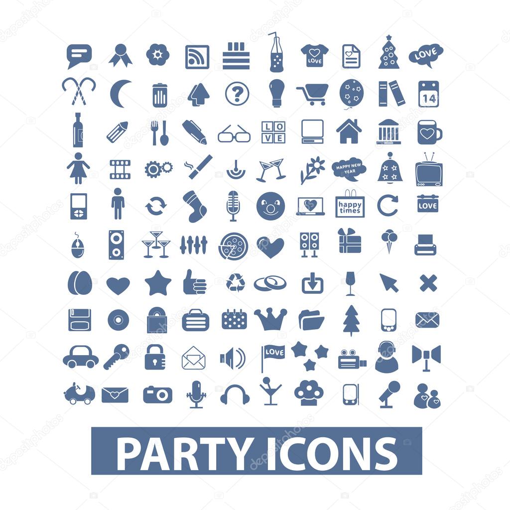 Party, birthday, celebration icons set, vector