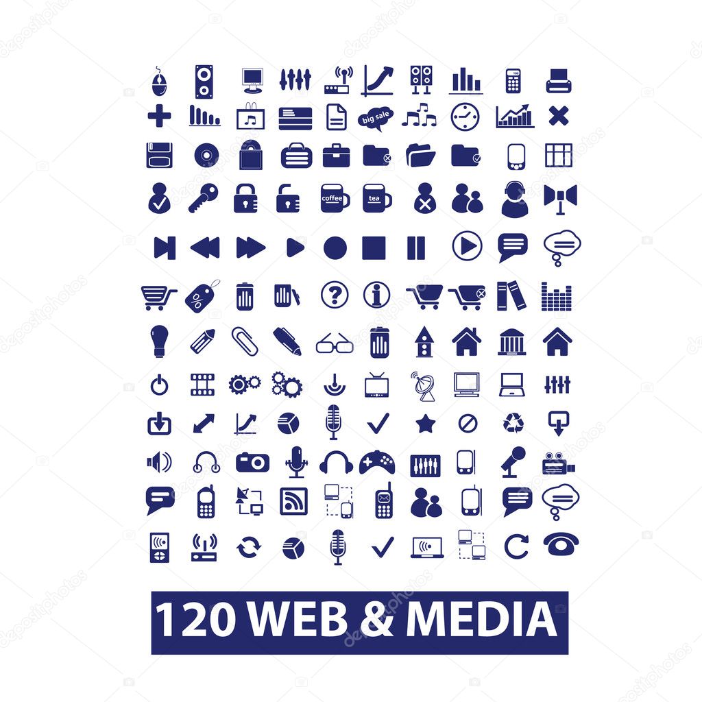 120 media & web icons, vector set