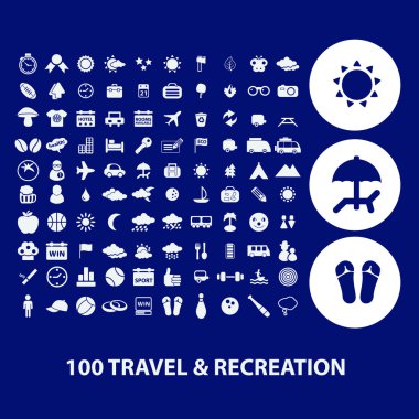 100 seyahat, turizm, rekreasyon simgeler
