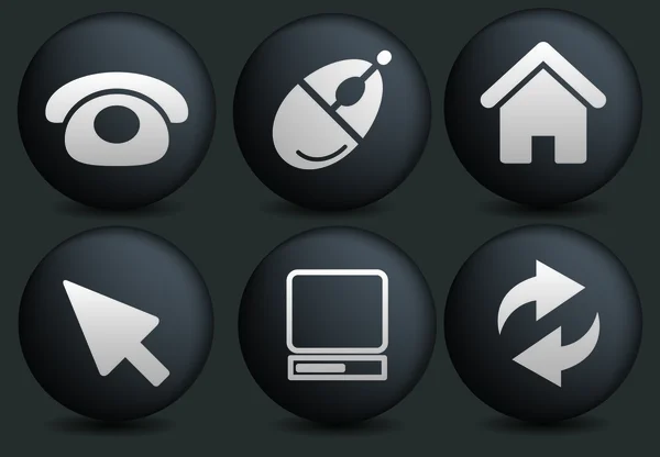 Bureau web rond boutons web noirs, icônes, enseignes ensemble, vecteur — Image vectorielle