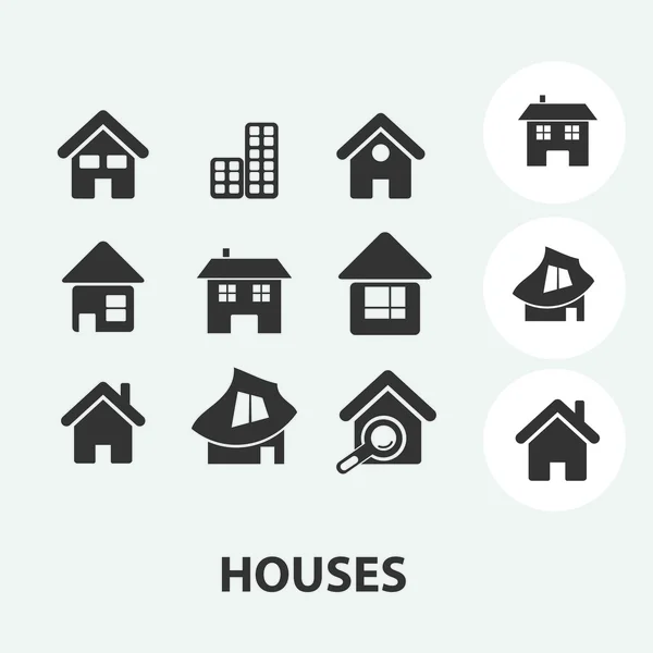 Maison mignonne, icônes de la maison, ensemble de signes, vecteur — Image vectorielle