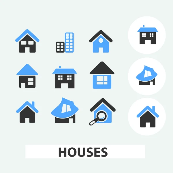 Maisons icônes, signes ensemble, vecteur — Image vectorielle