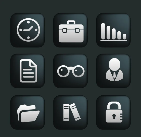 Negocios y oficina botones web cuadrados negro, iconos, signos, vector — Archivo Imágenes Vectoriales