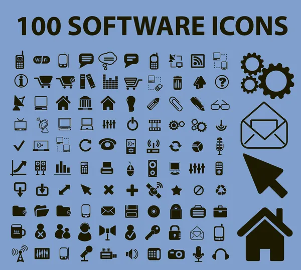 100 software icons, signs, vector illustrations — Stock Vector