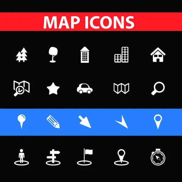 Mapy, navigační ikony nastavit, vektor — Stockový vektor