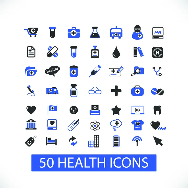 50 salud, médico, iconos del hospital, conjunto de símbolos, vector — Archivo Imágenes Vectoriales