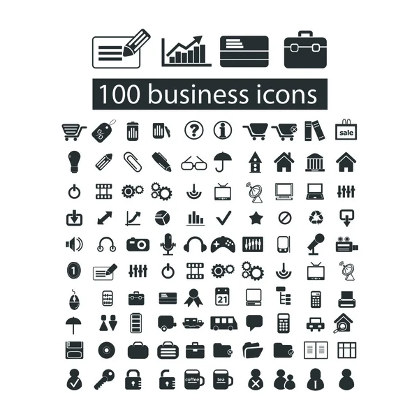 100 business, management icons set, vector — Stock Vector