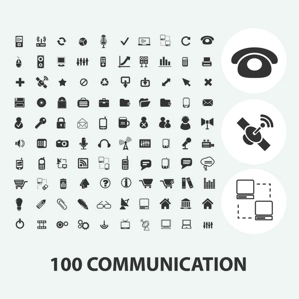 100 communication black icons set, vector — Stock Vector