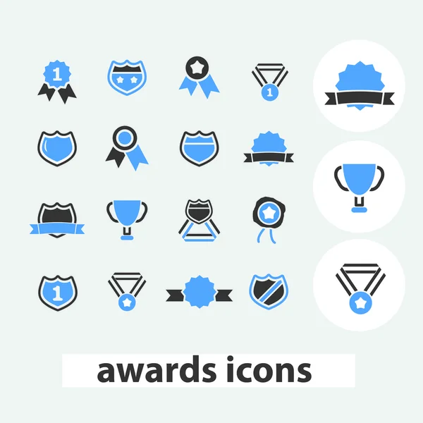 Awards, trophy, medals icons, signs set, vector — Stock Vector