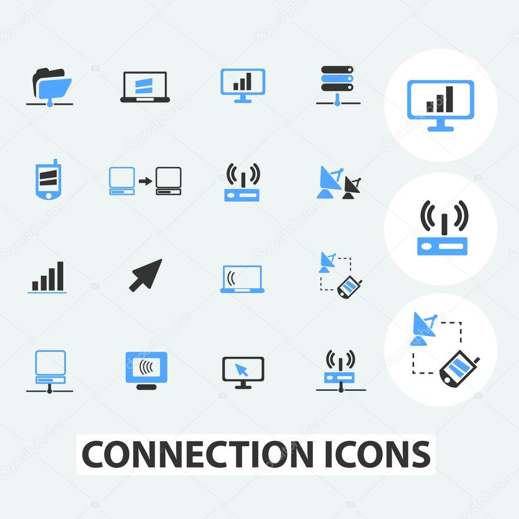 Connection, communication, computer technology icons set, vector