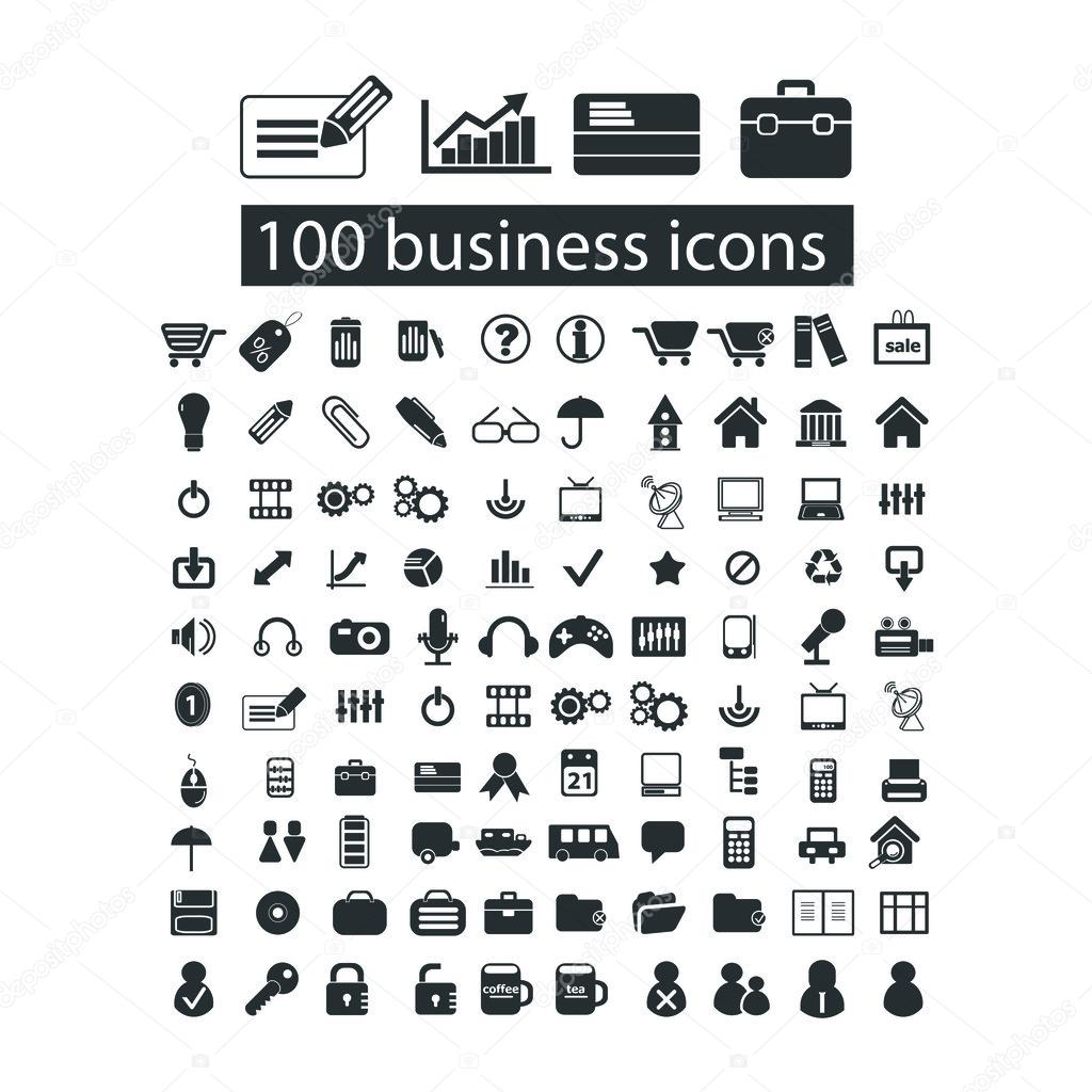 100 business, management icons set, vector