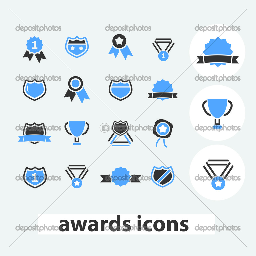 Awards, trophy, medals icons, signs set, vector