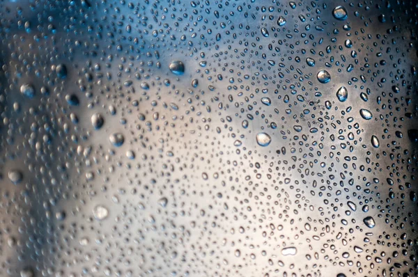 Primer Plano Las Gotas Agua Superficie Reflectante Metálica —  Fotos de Stock