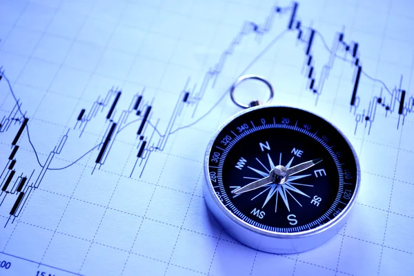 Magnetic compass on a graph — Stock Photo, Image