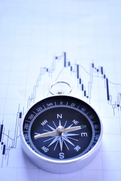 Magnetisk kompass på en graf — Stockfoto