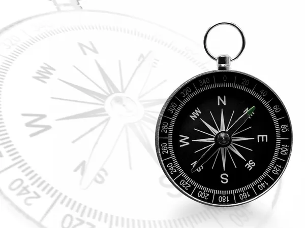 Black magnetic portable compass on white — Stock Photo, Image