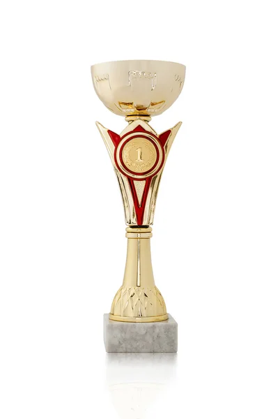 Zlatá trofej na bílém pozadí — Stock fotografie