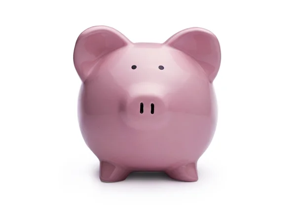 Kleine roze piggy bank op wit — Stockfoto