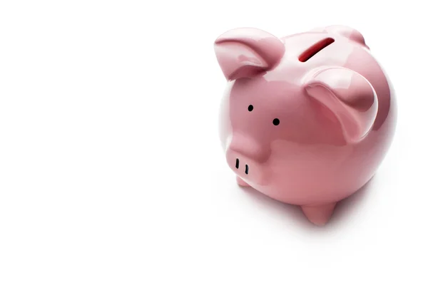 Kleine roze piggy bank op wit — Stockfoto