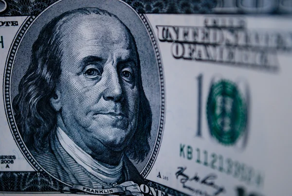 Detail van een 100 dollar Amerikaanse dollar bill — Stockfoto