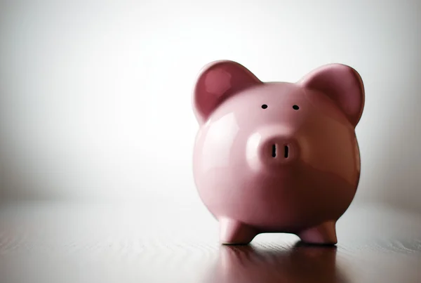 Roze piggy bank op een kleurrijke grijze achtergrond — Stockfoto