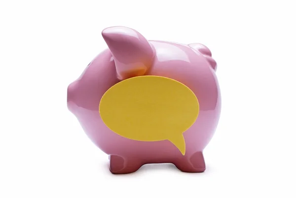 Pink piggy bank with a speech bubble — Stock Photo, Image