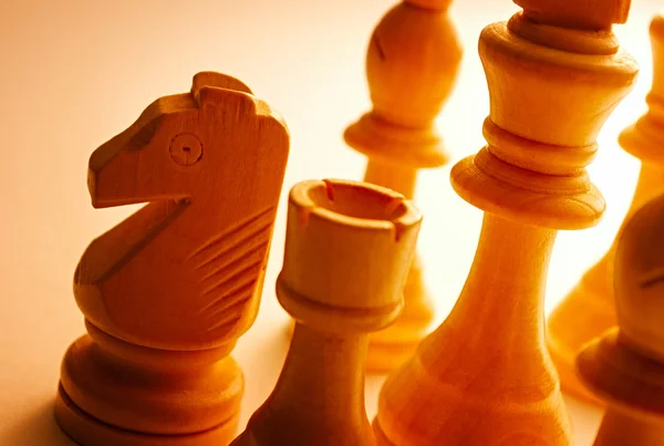 Close-up of wooden vintage chess pieces — Stock Photo, Image