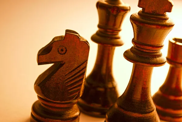 Close up Standing Wooden Black Chess Pieces — Stock Photo, Image