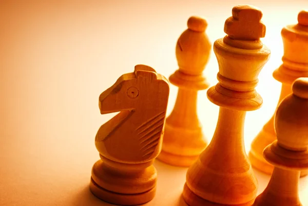 Close-up of wooden vintage chess pieces — Stock Photo, Image