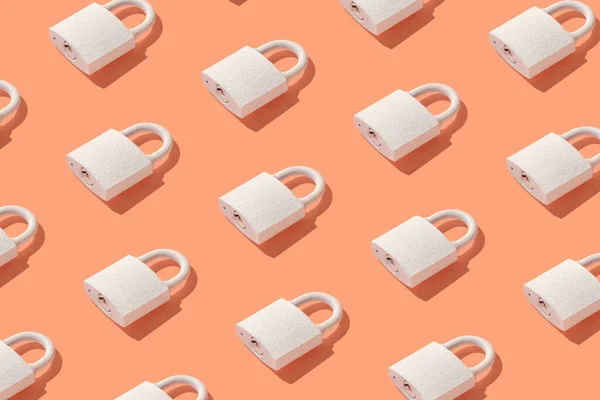 Pattern Padlock Trendy Coral Background Minimal Concept Protection Security — Stock Photo, Image
