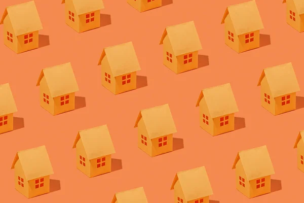 Modèle Maisons Orange Sur Fond Monochrome Assorti Disposés Lignes Diagonales — Photo