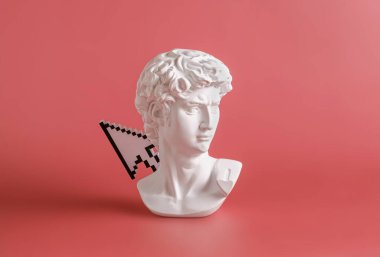 David 'in Roma ya da Yunan büstü heykeli ve piksel fare işaretçisi. Yaratıcı asgari fütürizm ve sanat kavramı.
