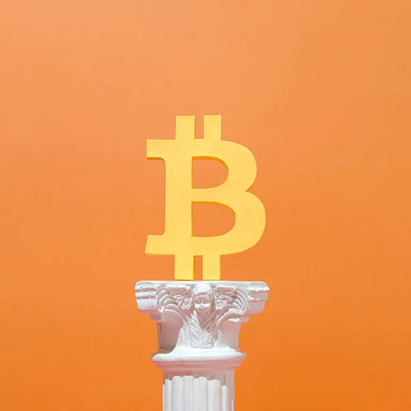 Bitcoin Blockchain Mijnbouw Cryptogeld Concept Met Antieke Historische Klassieke Kolom — Stockfoto