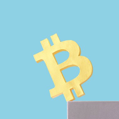Bitcoin business crypto money and virtual internet currency is teetering on the plane and may fall. Minimal trend creative concept of crisis and success and loss and profit.