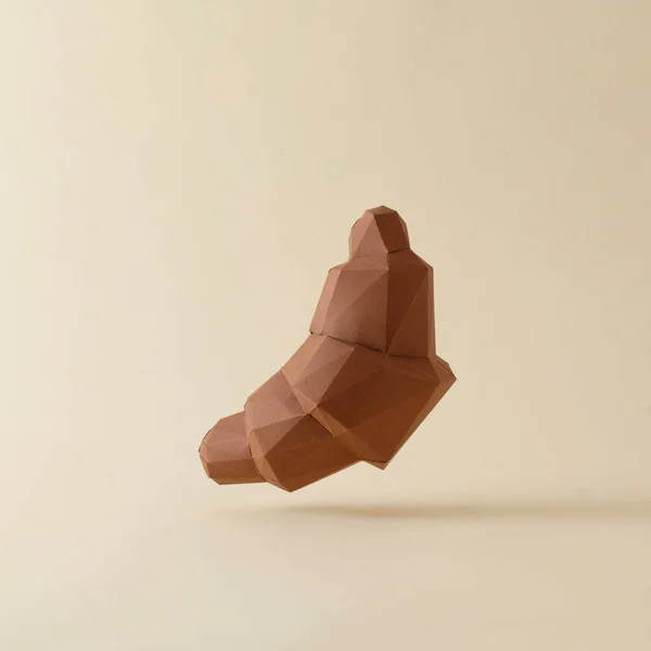 Chocolate Poligono Croissant Vuela Sobre Fondo Beige Concepto Pastel Creativo — Foto de Stock