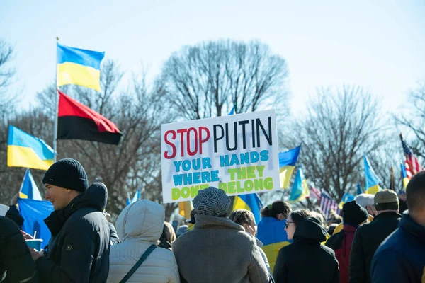 Manifestantes Reúnem Apoio Ucrânia Washington Fevereiro 2022 — Fotos gratuitas