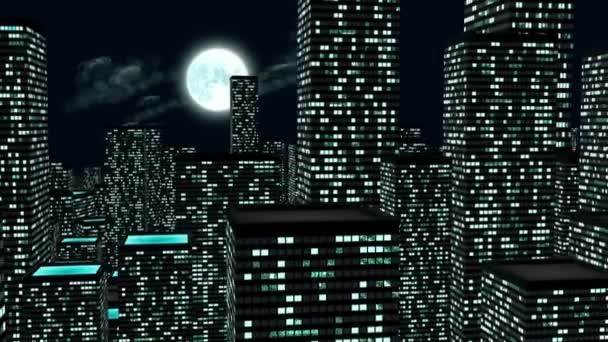 夜の都市のロゴ。3 d アニメーション原始卡通房屋和道路。3d 动画. — ストック動画