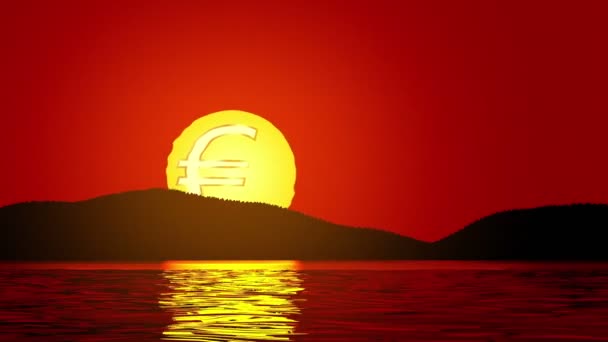 Euro amanecer. Moneda de oro . — Vídeos de Stock