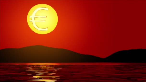 Евро восход. Золотая монета . — стоковое видео