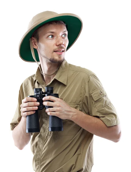 Explorer holding binoculars — Stock Photo, Image