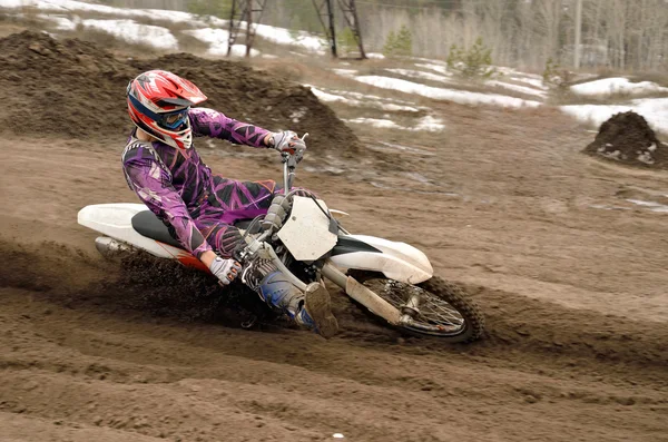 Motocross rider turns point-blank of sand — Stock Photo, Image