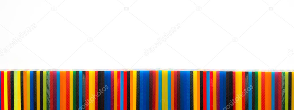 Coloured Cast Acrylic Sheet arranged on white background, banner style design