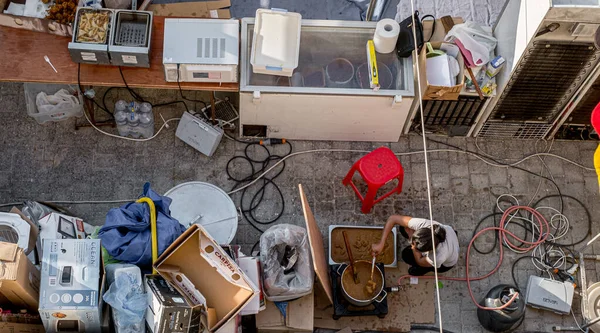 Mdina şehri, Malta, 20 Temmuz 2019. Malta Uluslararası Gıda Festivali 'nin açık hava manzaralı seyyar mutfağı, Mdina City, Malta