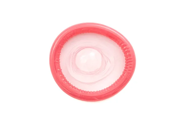 Preservativo Rosa Sobre Fundo Branco — Fotografia de Stock