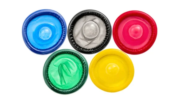 Beyaz Arka Plan Üzerinde Renkli Prezervatif — Stok fotoğraf