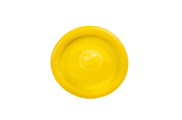 Žlutý Kondom Bílém Pozadí — Stock fotografie