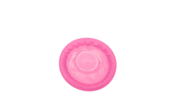 Roze Condoom Witte Achtergrond — Stockfoto