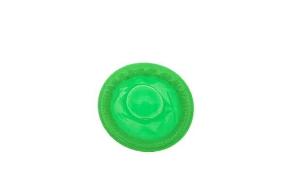白色背景上的绿色避孕套 — 图库照片