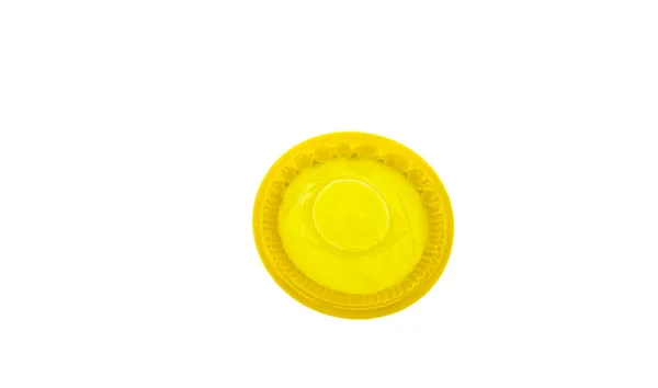 Žlutý Kondom Bílém Pozadí — Stock fotografie